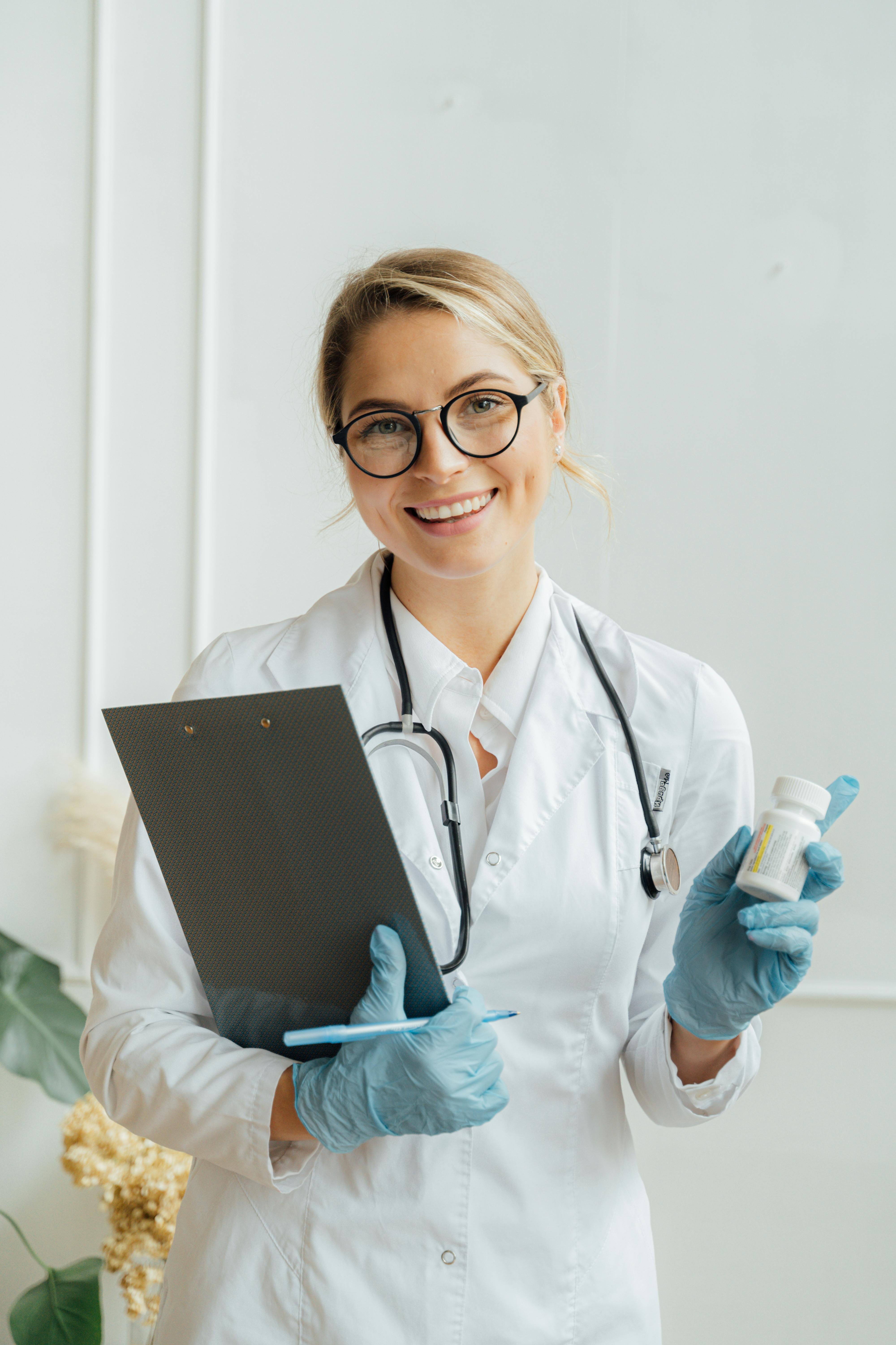 A doctor with notes and medication, ready for the day